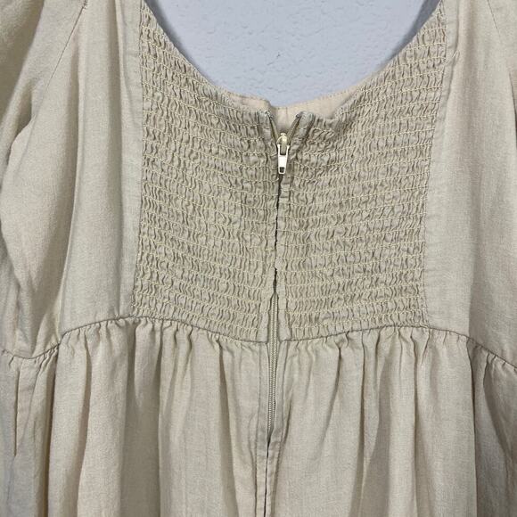 Every Size Medium Babydoll Mini Dress Tan Chai Smocked Square Neck Puff Sleeves - Picture 5 of 10